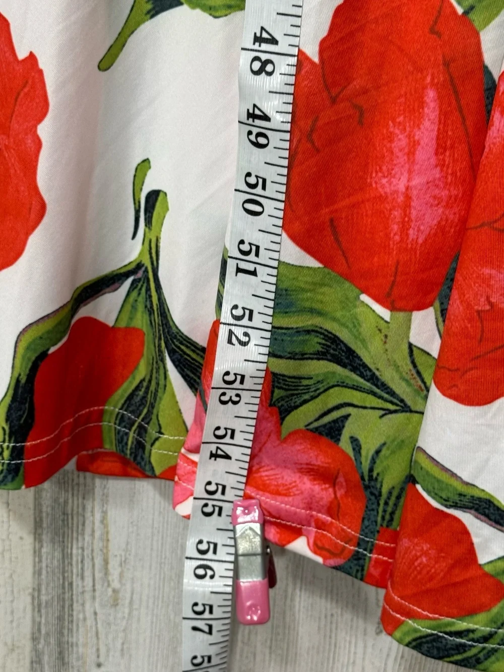 Strapless Mermaid Style Dress with Red Floral Print and Fitted Bodice